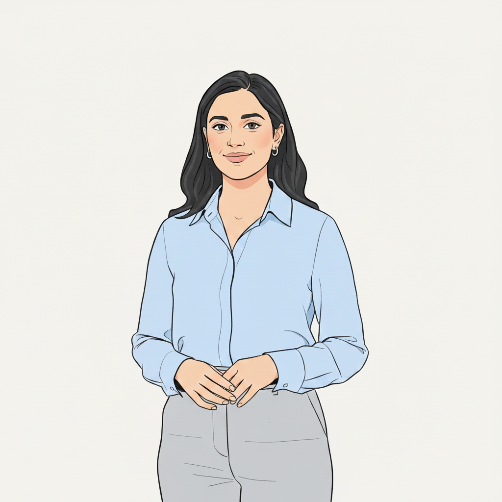 Illustrated portrait of Santhi Bejavada, founder of Maanshu Foods